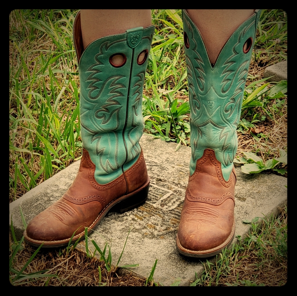Blue/mint green tall ariat boots